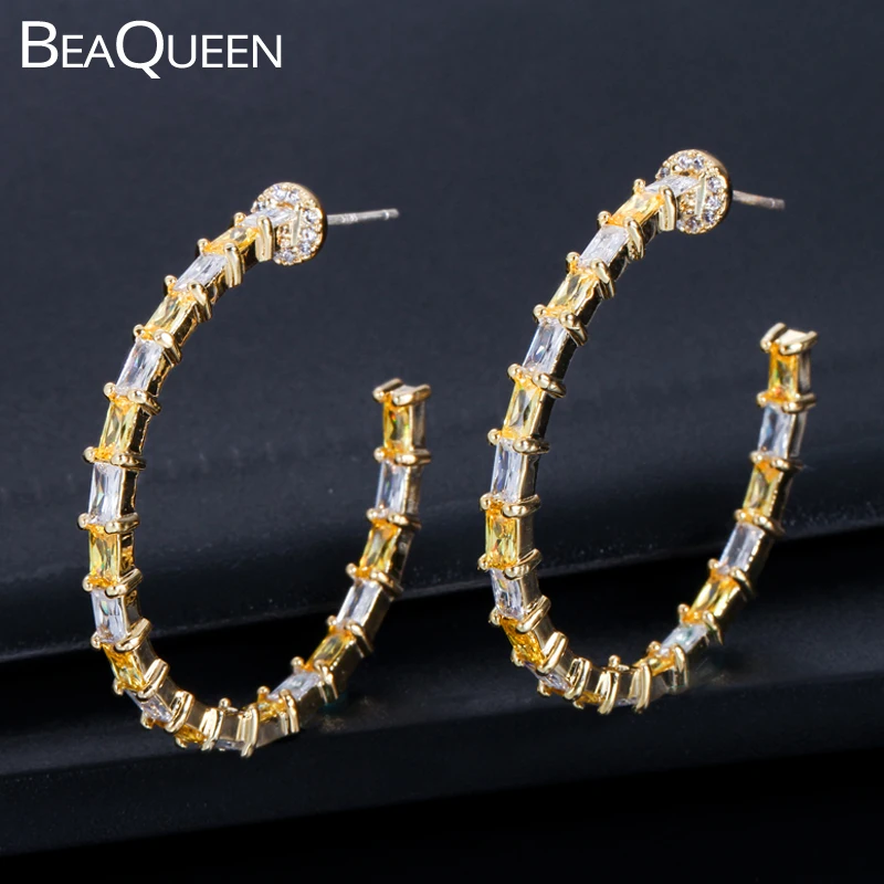 BeaQueen стильные круглые серьги кольца цвета шампанского с кубическим цирконием