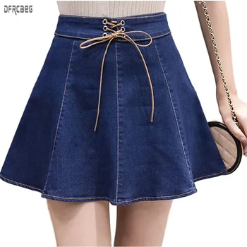 

New 2020 Hot Sale Lace-Up Chic Jeans Skirt Mini SkirtS Womens Summer Sweet Ladies Denim Short Skirt A-Line Preppy Style Skirt