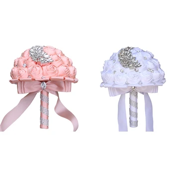 

White Satin Artificial Flower Bouquet Bridal Wedding Bouquet Bride Bridesmaid Holding Flowers