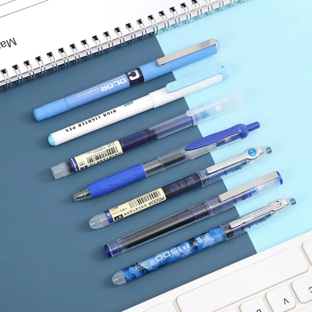 JIANWU-Set de bolígrafos de gel y subrayadores, juego de 6/7 unidades de bolígrafos de 0.5mm y rotuladores fluorescentes de secado rápido