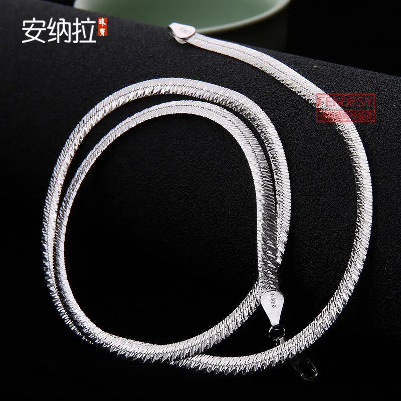 

Anna Pull 925 Silver MEN'S Necklace Double Wire Wide Blades Chain Network Red Live Korean-style Fashion Cool Cool Accessories