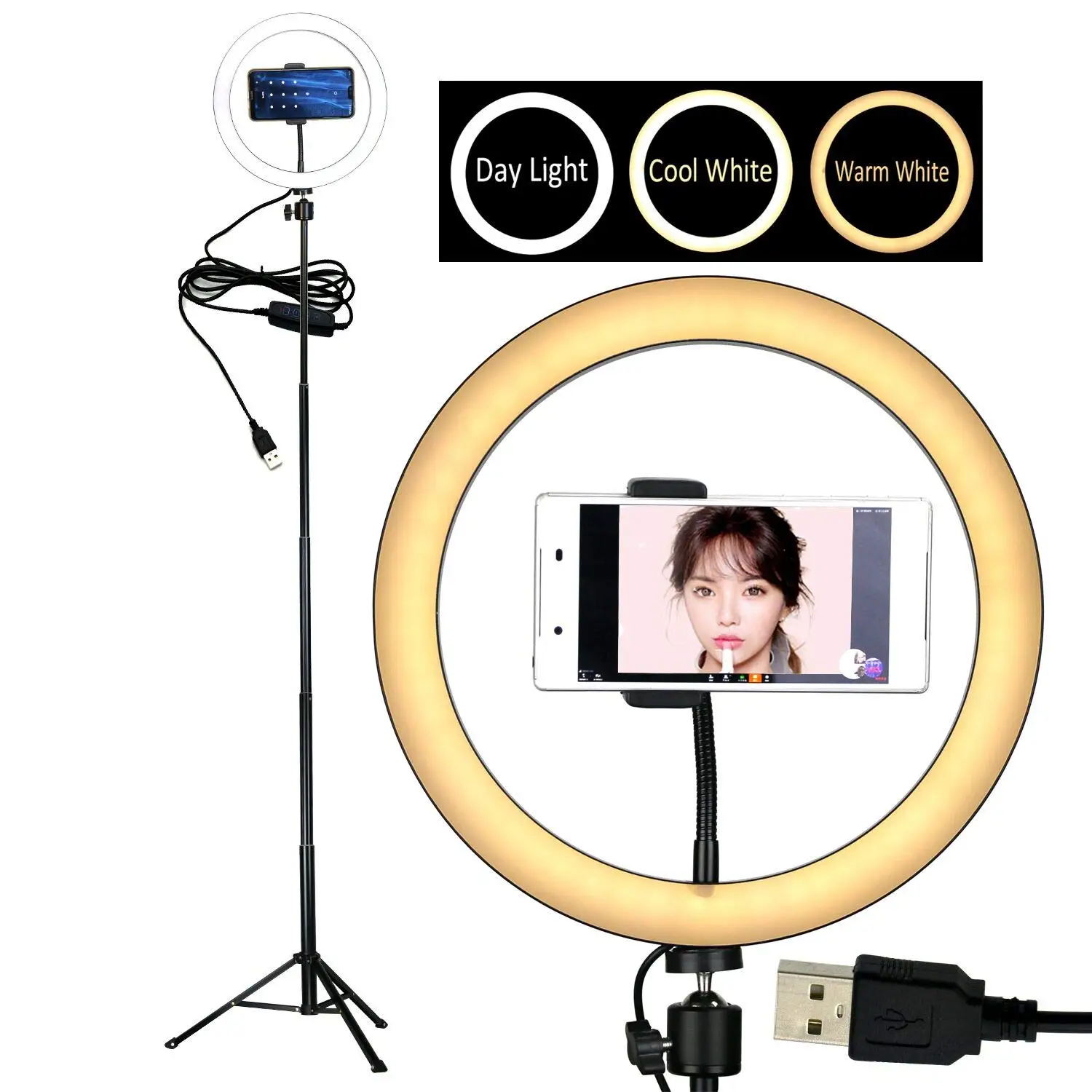 

10-inch self-timer LED ring light with tripod phone holder desktop light mini LED camera light for YouTube video makeup