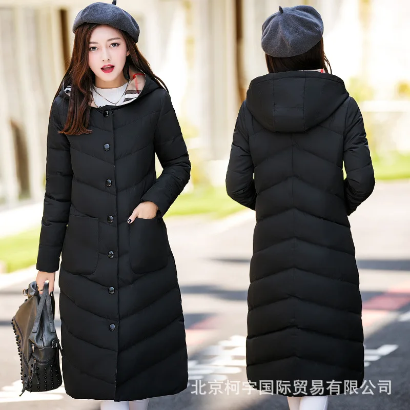 

Autumn & Winter Cotton Coat New Style Korean-style Large Size Mid-length Cotton-padded Clothes Women's Thick Slim Fit Hooded Cot