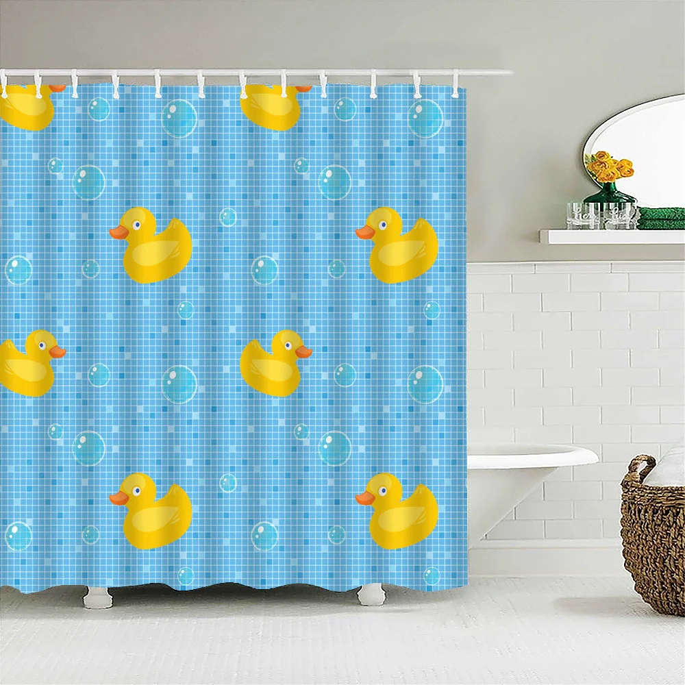

Lovely Little Yellow Duck Printed Shower Curtains Cartoon Home Decor Waterproof Frabic Polyester Screen With Hooks 180x180cm
