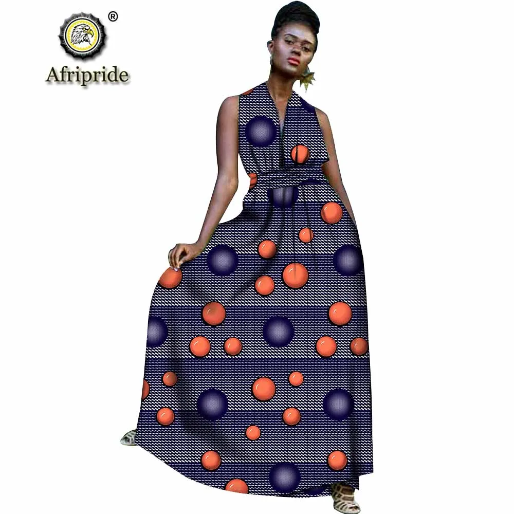 Африканские длинные макси платья для женщин платье с принтом ткань Анкара без рукавов v-образный вырез А-силуэт Вечерние наряды AFRIPRIDE S1925090 - Цвет: 600