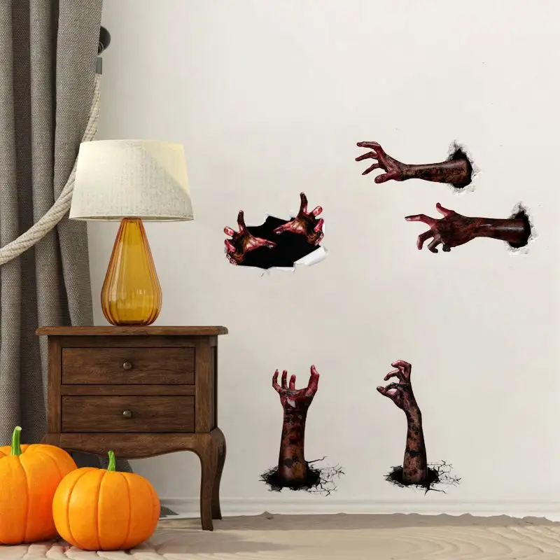 

Halloween Wall Sticker Scary Blood Hands Home Wall Decor PVC Novelty Self-adhesive Murals