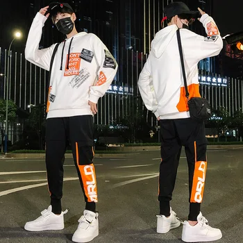 

Men's Tracksuit Spring/autumn Man Two-piece Set Sweat Suit Polyester Overalls Korean Leisure Suit Plus Size Hoodies/harlan Pants