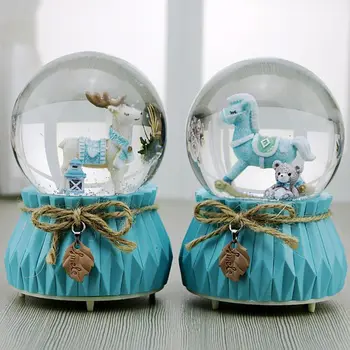 

New Music Box Wooden Horse Elk Snow Change Light Luminous Crystal Ball Music Box Home Decor Ornament Birthday Gift For Kids
