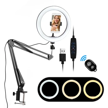 

10In Mini LED Ring Light Photography Fill-in Light Dimmable USB Powered Light Stand Remote Shutter for Live Video Selfie Makeup