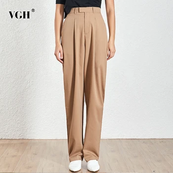 

VGH Casual Ruched Loose Women Full Length Pant High Waist Elegant Straight Wide Leg Pants For Female Clothing Fashion 2020 Tide
