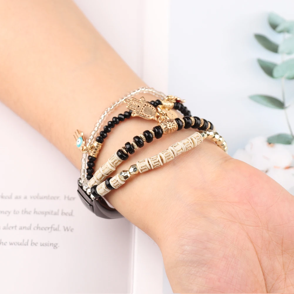 Elegant Beaded Bracelet Strap with Luxury Jewelry Design - Black