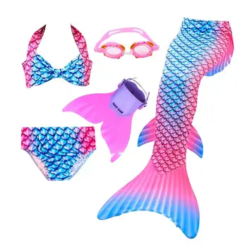 

5 Piece Bikini Set Children Mermaid Tail with Monofin For Girls Swimsuit Cosplay Costumes Mermaid Tails for Swimming Girl Dress