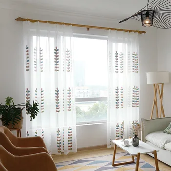 

2017 Rustic Curtains For Living Room Tulle Bedroom Cortinas Embroidered Flower Window Curtain Sheer Panels WP119C