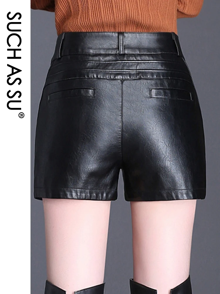 New Fashion 2021 PU Leather Shorts Women Black England Style Shorts S-3XL Size Spring Summer Autumn Winter Shorts Female