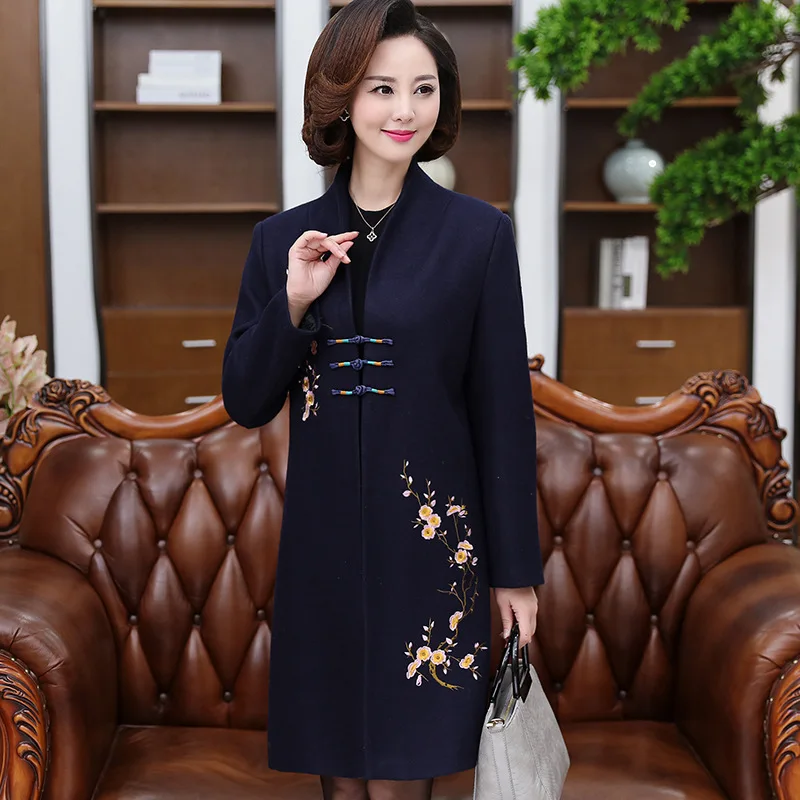 

2018 Autumn And Winter Woolen Jacket Mid-length Middle-aged Women Dress Woolen Overcoat King-size Coat Middle-aged WOMEN'S Appar