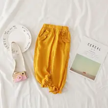 Детский хлопковый фонарь брюки и верхняя одежда Капри более худой ребенок пляжный путешествия верхняя одежда анти противомоскитные штаны с кружевами для девочек