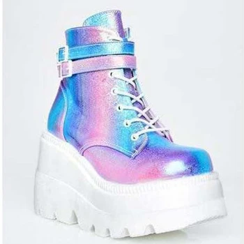 

Fashion Winter Women Platform Boots Fashion Thick Bottom Ankle Boots Wedges Shoes Woman Lace Up Buckle Ankle Boots Botas Mujer