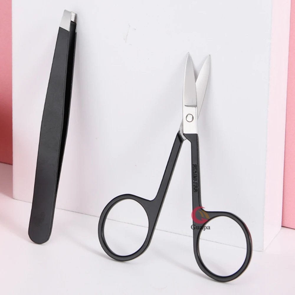 Pink/Black Professional Eyebrow Trimming Tool Set Eyebrow Tweezer Eyebrow Clipper Stainless Steel Eyebrow Makeup Scissors 2