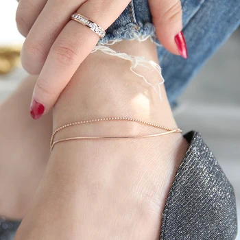 

YUN RUO Fashion Double Layer Snake Chain Anklet Fashion Rose Gold Color Woman Titanium Steel Jewelry Never Fade Drop Shipping