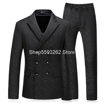 

Big Size Men Business Leisure Gentleman Slim Fit Three Row Buckle Suit Suit Three-piece Set 6026