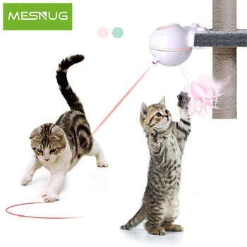 

MESNUG Cat Toys Interactive Automatic 360 Degree Rotation Pet Laser Ball with Feather for Cat Tree Kitten Chaser USB Charging