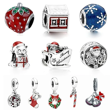 

Authentic 925 Sterling Silver Charms Christmas snowman days Skull Beads Fit Original Pandora Charm Bracelet Necklace DIY Jewelry