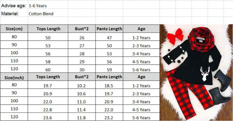 Рождественские топы для маленьких девочек, платье+ клетчатые штаны в клетку, одежда