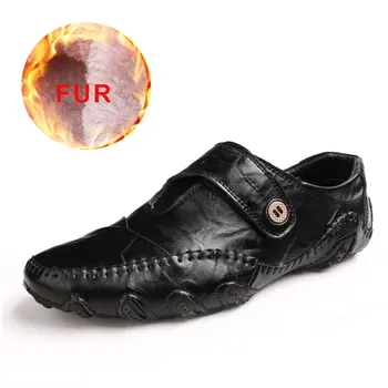 

New Design 2020 Winter Warm Plus Genuine Leather Male Moccasin Driving Loafers Casual Men Slip on Flat Shoes Size 38-48