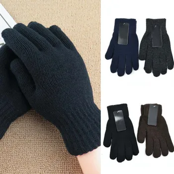 

4 Colors Men's gloves Autumn Winter Warm Knitted Wool Monochrome Solid Solor five-finger Gloves
