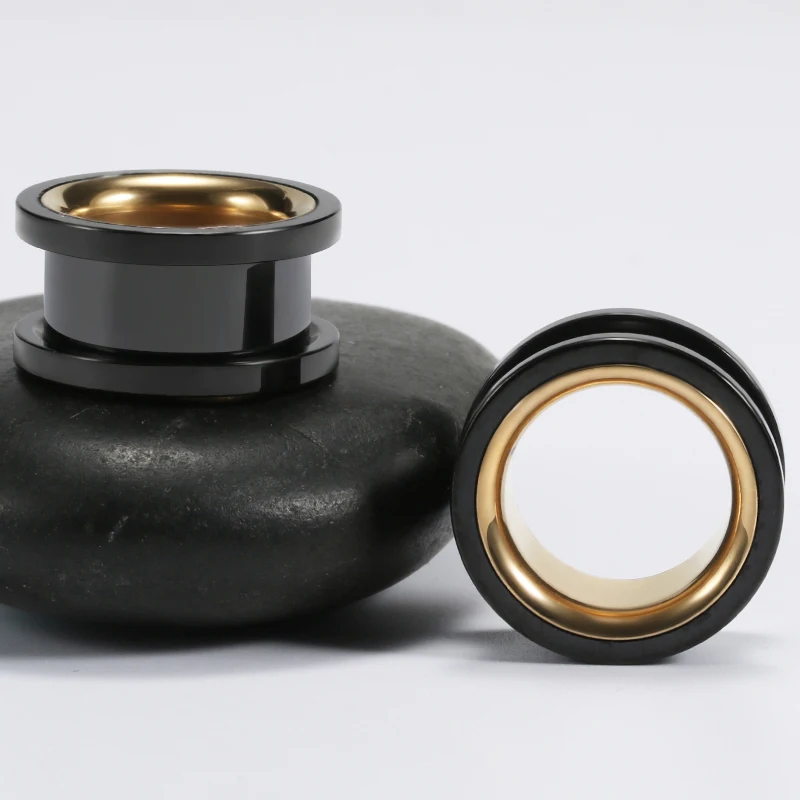 Black Stainless Steel Ear Piercing Earrings Gauges Ear Plugs Expanders Stretchers Flesh Tunnel Gold Plated Body Jewelry 2Pcs/Lot