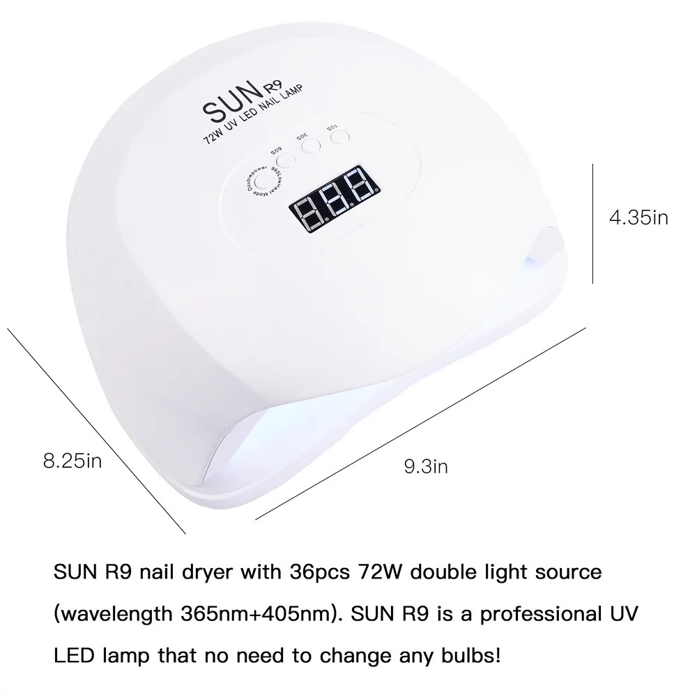 SUN R9 светодиодный 72 Вт УФ-гель для отверждения ногтей машина для дизайна ногтей лампа ЕС светильник Гель-лак для ногтей сушилка G50