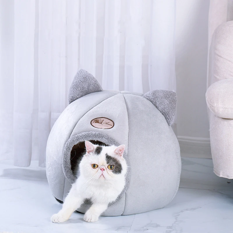 

Autumn And Winter Warm Pet Cat Nest Cute Cat Ears Waterproof Non Slip Cat Bed Semi Closed Soft And Comfortable Pet Nest Cat Sofa