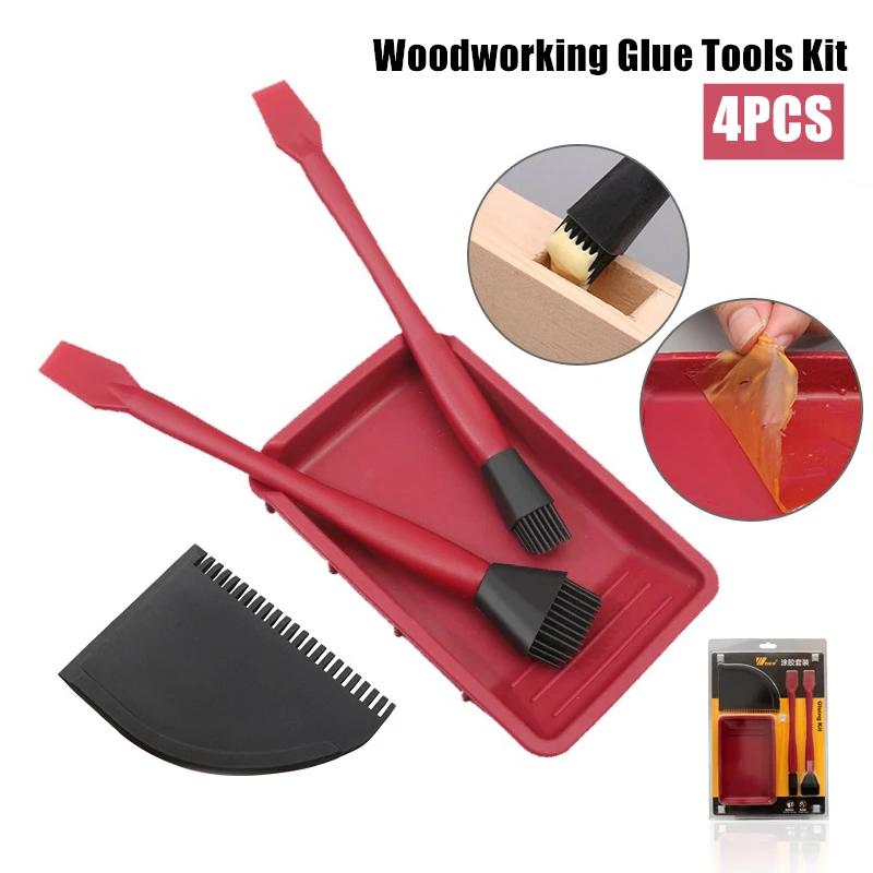 4PCS Soft Silicone Woodworking Glue Tools Kit Wide Brush Narrow Brush