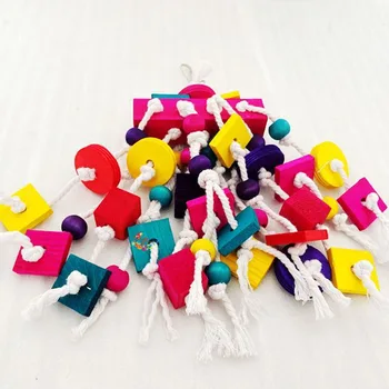 

Bird Chewing Toy Gift Parrot Cage Hanging Climbing Colorful Easy Install Training Wooden Block Fun Pet Supplies Bite Removable