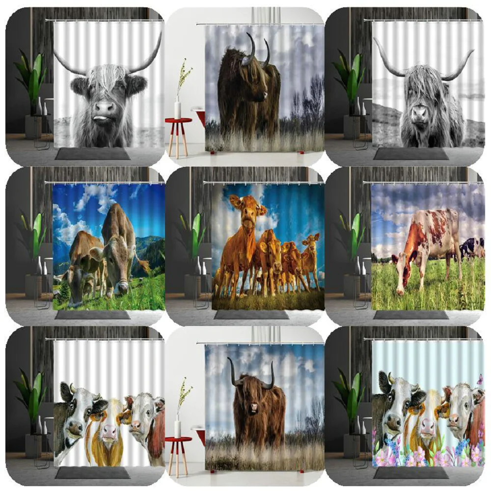 Highland корова душ Шторы s диких животных животноводческая ферма коровы домашнее