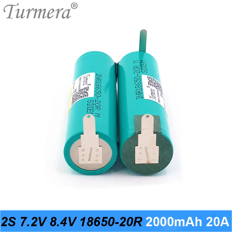Turmera 2S 7.2V 8.4V INR18650-20RM 2000mAh 20A Battery Soldering Battery for 7.4V Screwdriver Shrika and Vacuum Cleaner Battery 05