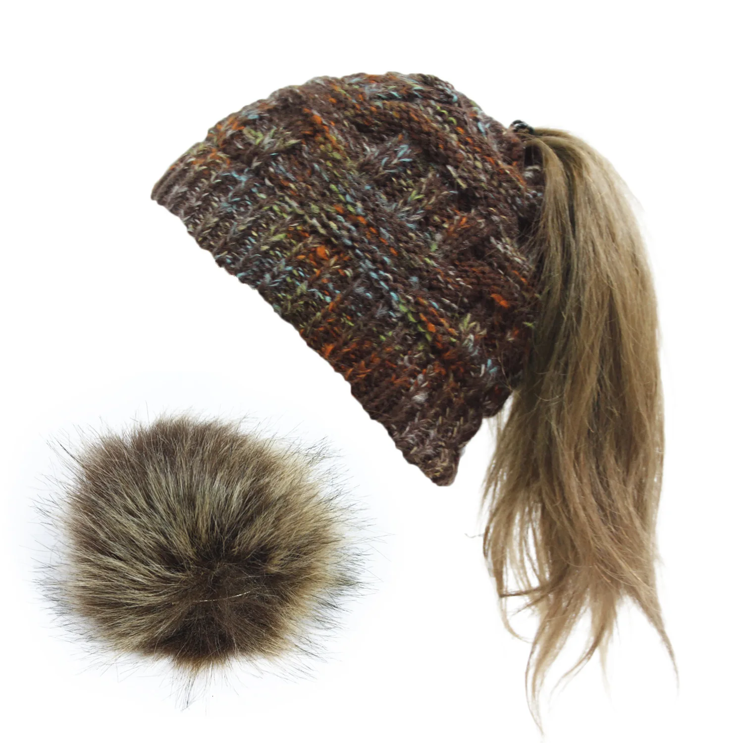 BeanieTail Messy High Bun Ponycaps зимняя вязаная шапка со съемным меховым помпоном женская теплая вязаная шапка бини для девочек