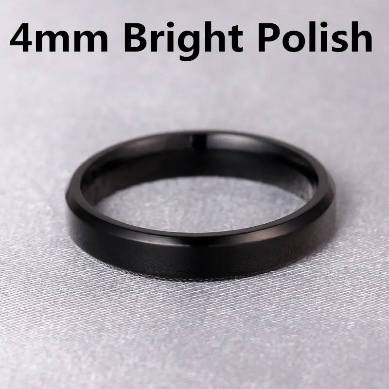 4MM Bright Black 6 мм яркое Полированное серебряное титановое кольцо для мужчин - Цвет основного камня: 4MM Bright Black