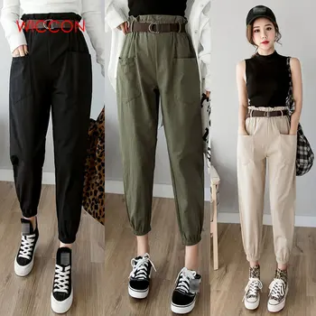 

Women Pants 2020 Spring Summer Fashion Female Solid High Waist Loose Harem Pant Trousers Casual Cargo Pants Streetwear