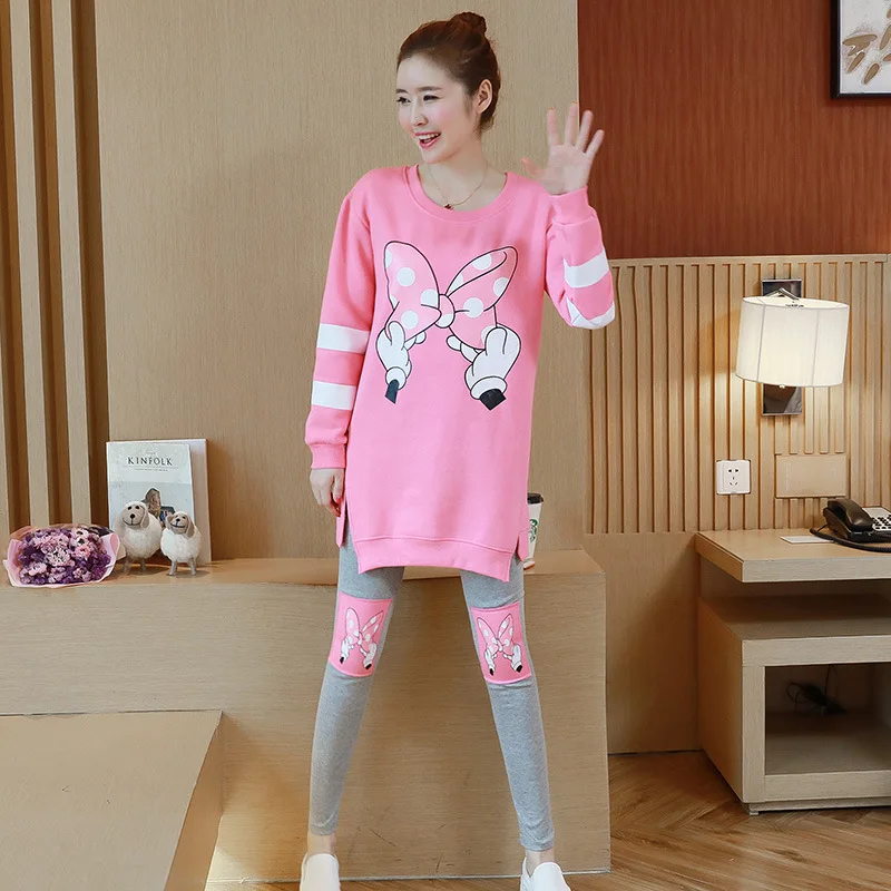 

2019 Autumn And Winter Korean-style Fashion Pregnant Women Set Maternity Pants Fashion Long Sleeve Korean-style Tops Two-Piece S