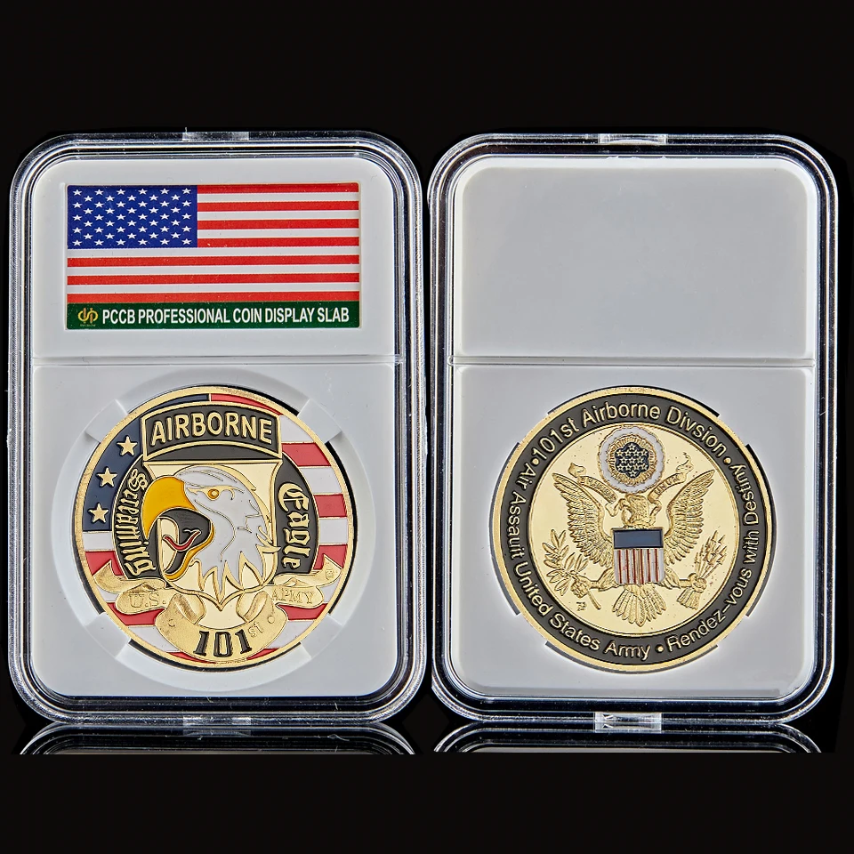 

USA 101st Challenge Coin 101st Ariborne Division Gold Great Seal Soldier Military Coin W/ Capsule Display