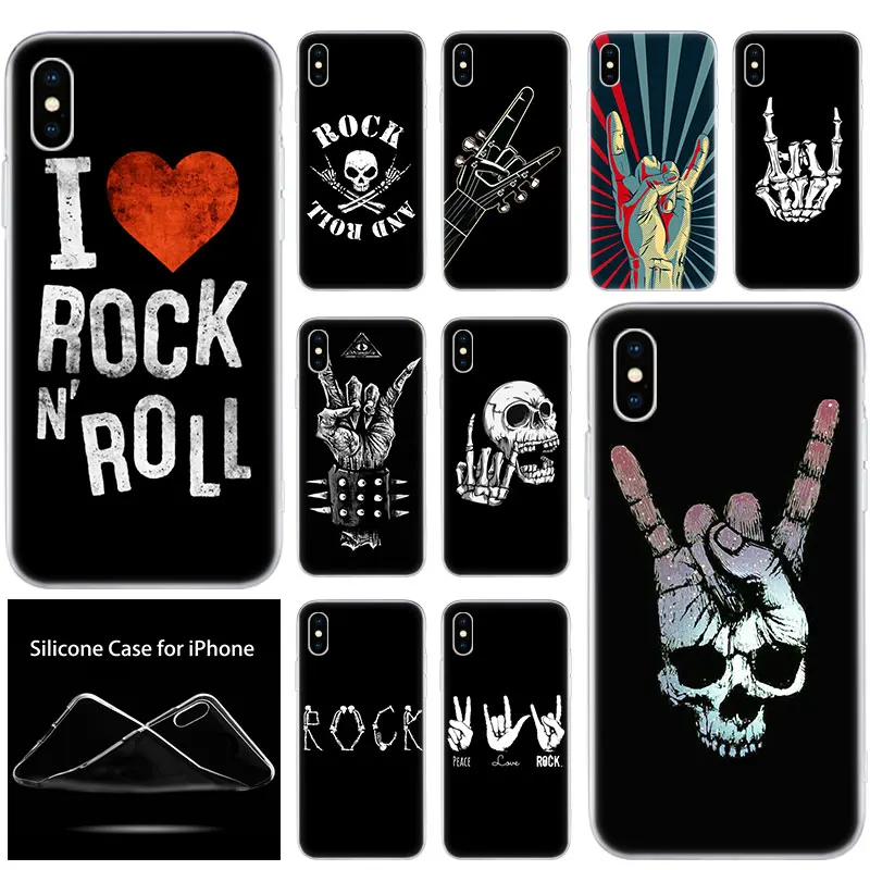 Роскошный мягкий силиконовый чехол для телефона Rock ролл череп для Apple iPhone 11 Pro XS Max X XR 6 6S 7 8 Plus 5 5S SE Модный чехол