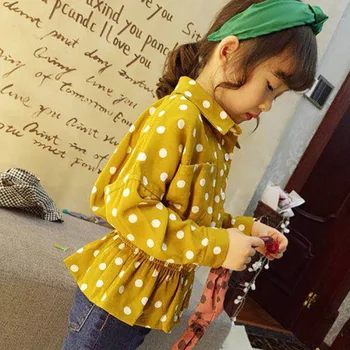 

Kids Long Sleeve Shirt Waist Blouse for Girls Korean Fashion Clothing Turn-down Collar Polka Dot Lolita Blouses Shirts for Kids