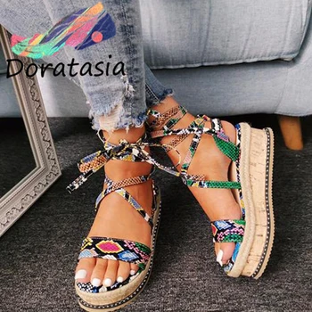 

DORATASIA Big Size 35-43 Fashion Wholesale Snake Print Sandals Open Toe Platform Gladiator Sandals Women Summer Shoes Woman