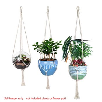 

Vintage Knotted Macrame Plant Hanger Basket Handmade Braided Cotton Rope Flower Pot Holder Macrame Lifting Rope Hanging Basket