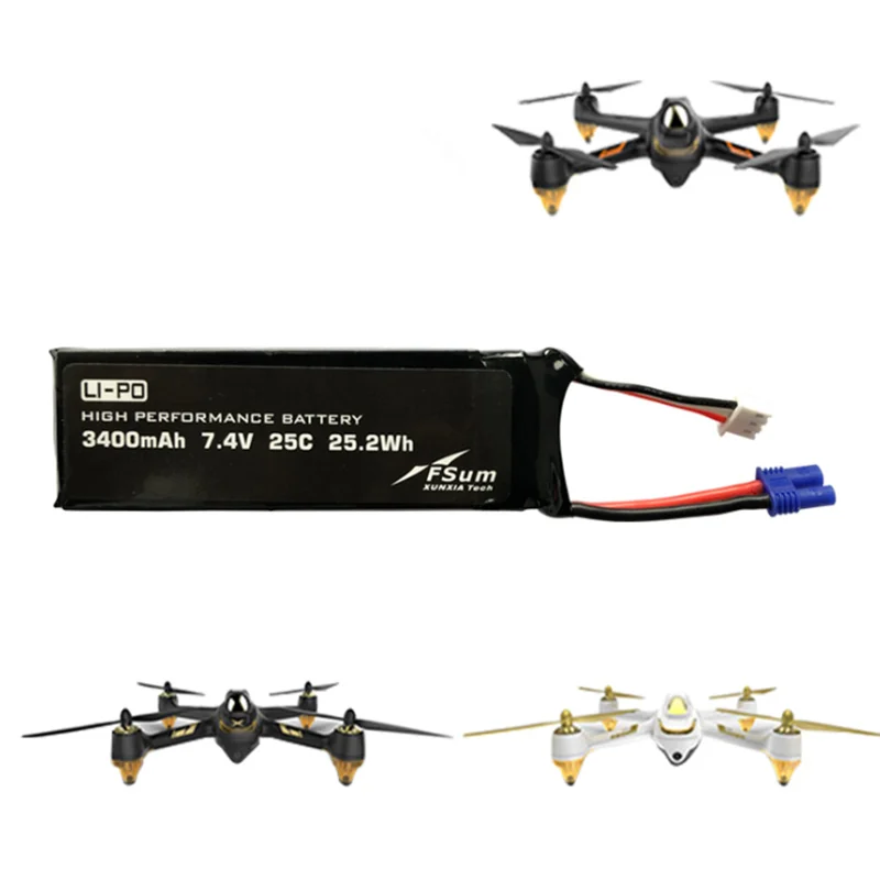 Обновленная батарея 7,4 V 3400mAh 25C Lipo для квадрокоптера Hubsan 501S 501A 501M RC