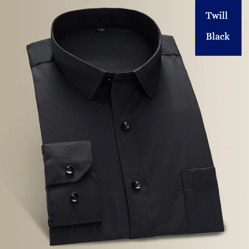 Twill Black Мужская Однотонная рубашка из хлопка с коротким рукавом белого и синего цвета, новая мужская деловая формальная модная повседневная рубашка HOWDFEO - Цвет: Twill Black
