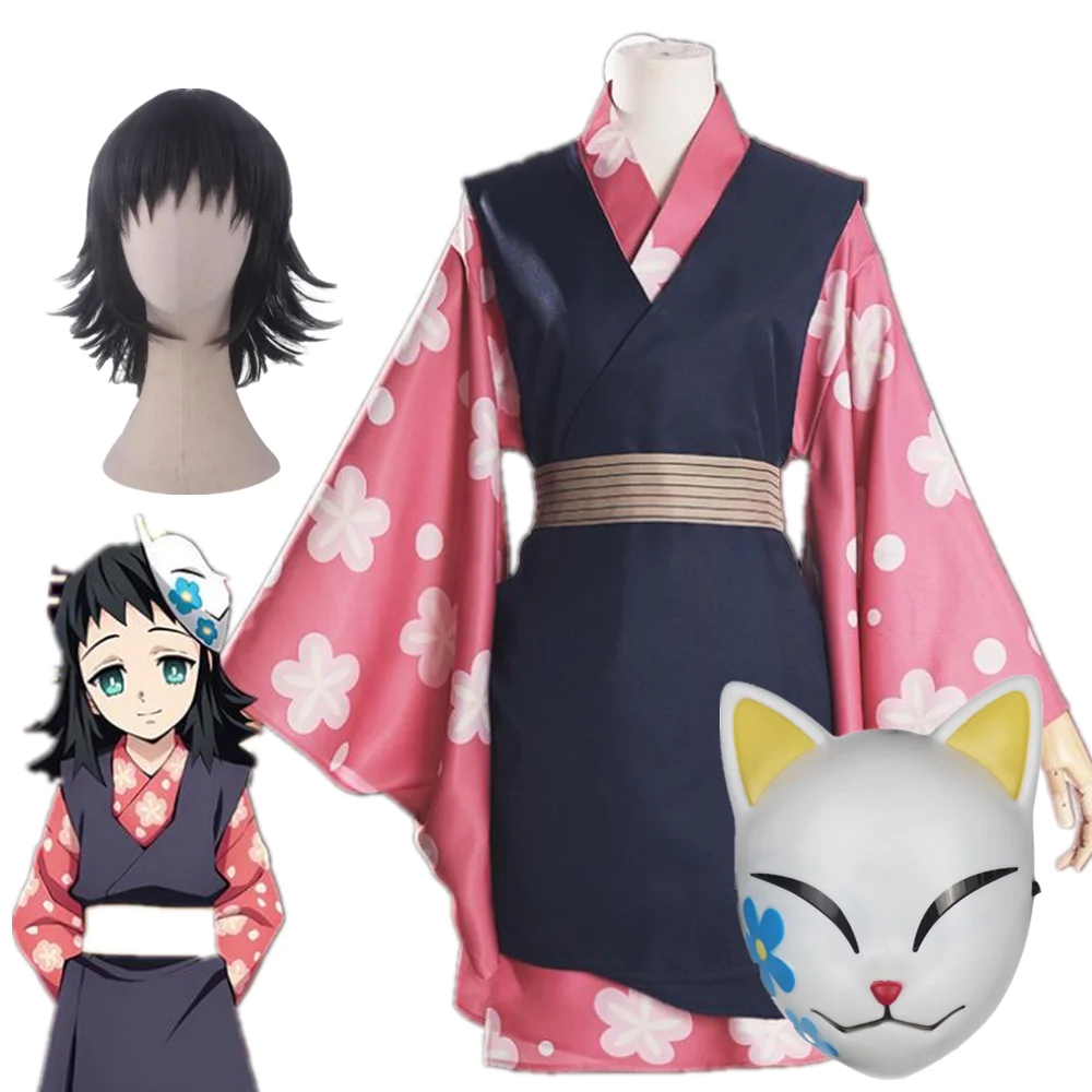 Women Mens Kimono Anime Demon Slayer Kimetsu no Yaiba Makomo Full Set Cosplay Costume Uniform Halloween Party Suit | Тематическая