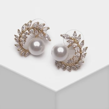 

Amorita boutique Exquisite zircon stud earrings in the shape of feathers