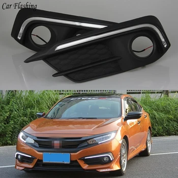 

Car Flashing 1 Set 12V LED DRL Daytime Running Light Daylight With Yellow Turn Signal Lamp For Honda Civic 10th 2016 2017 2018